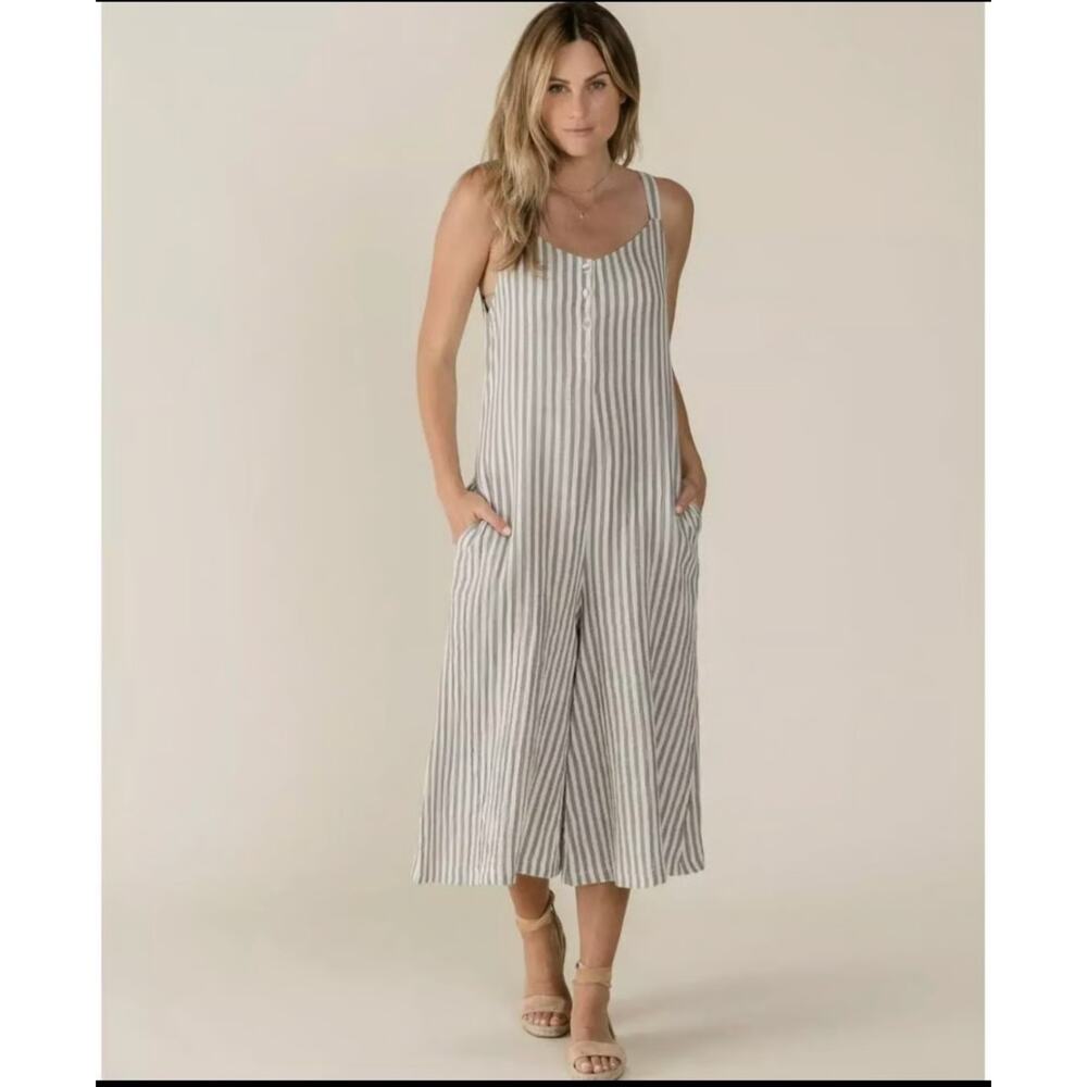 Rylee + Cru Storm Stripe Organic Cotton Bridgette Cropped Jumpsuit‎ Size XS
